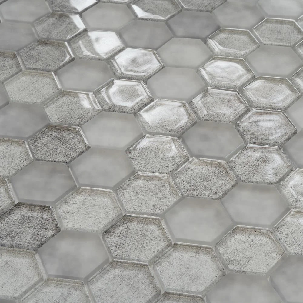 Silver Fabric Glass Hexagon Mosaic Tile