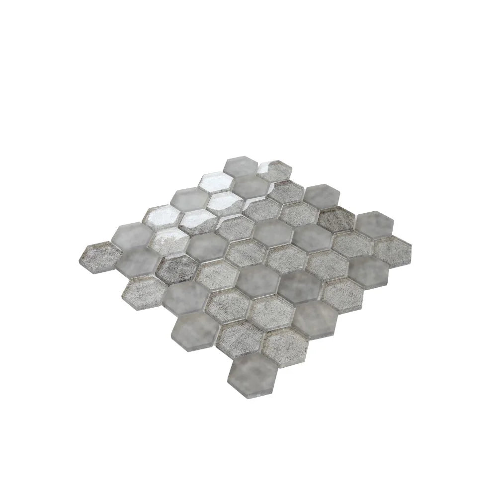 Silver Fabric Glass Hexagon Mosaic Tile