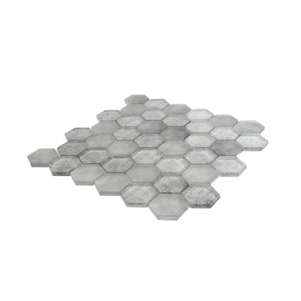 Silver Fabric Glass Hexagon Mosaic Tile