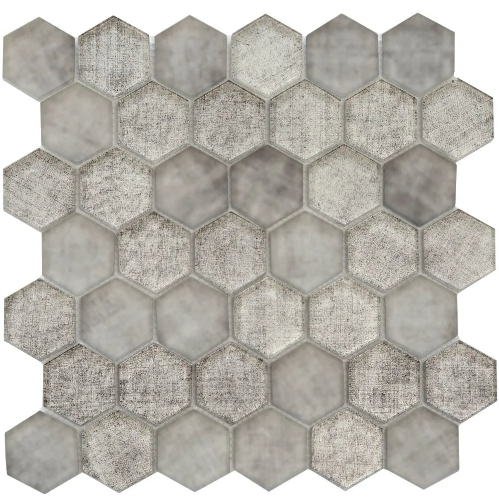 Silver Fabric Glass Hexagon Mosaic Tile