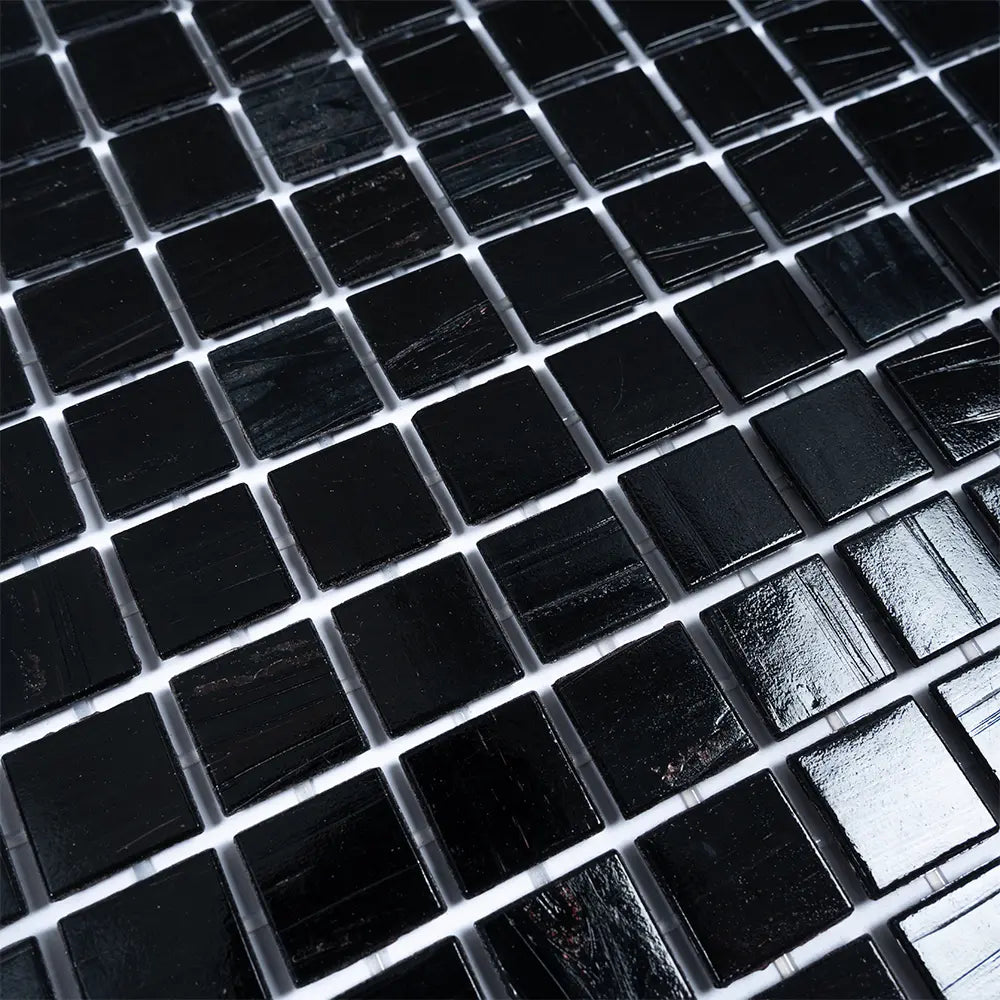 Brushed Black Squares Glass Pool Tile | Tile Club