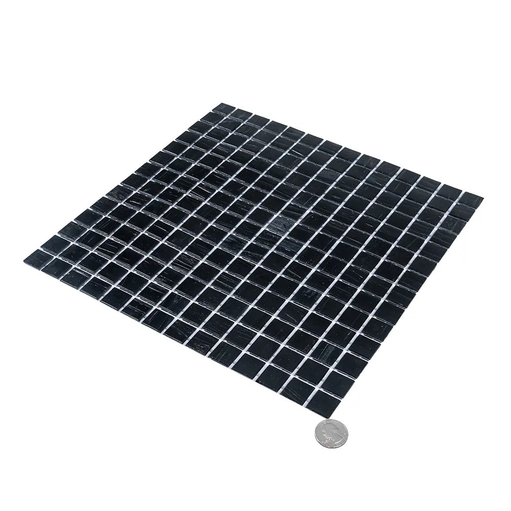 Brushed Black Squares Glass Pool Tile | Tile Club