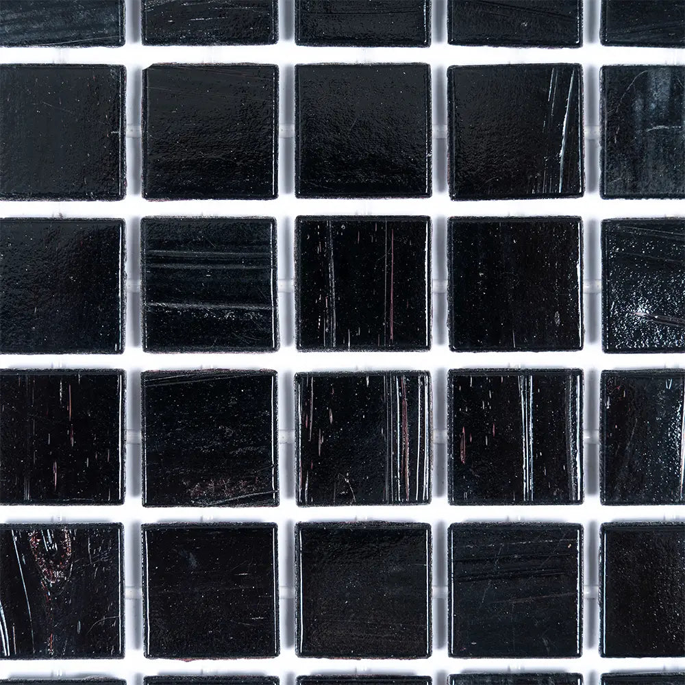 Brushed Black Squares Glass Pool Tile | Tile Club