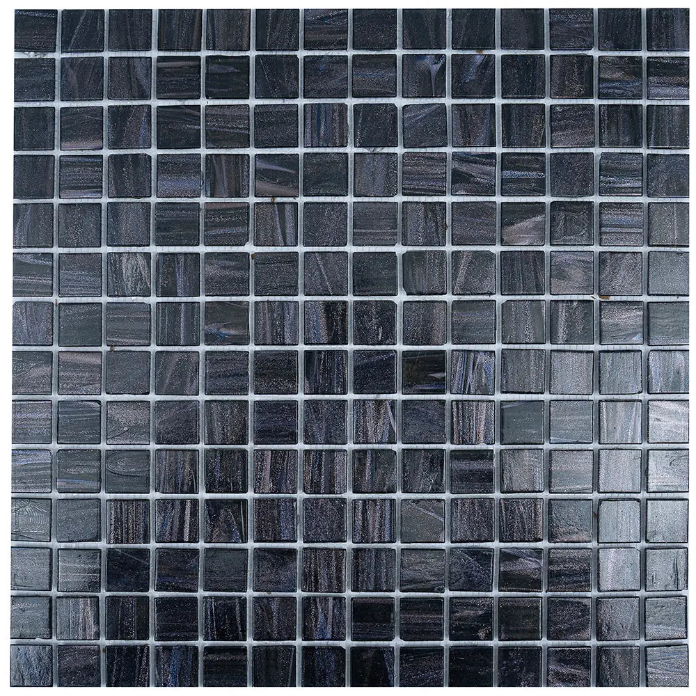 Brushed Sparkly Pearl Black Squares Glass Pool Tile | Tile Club