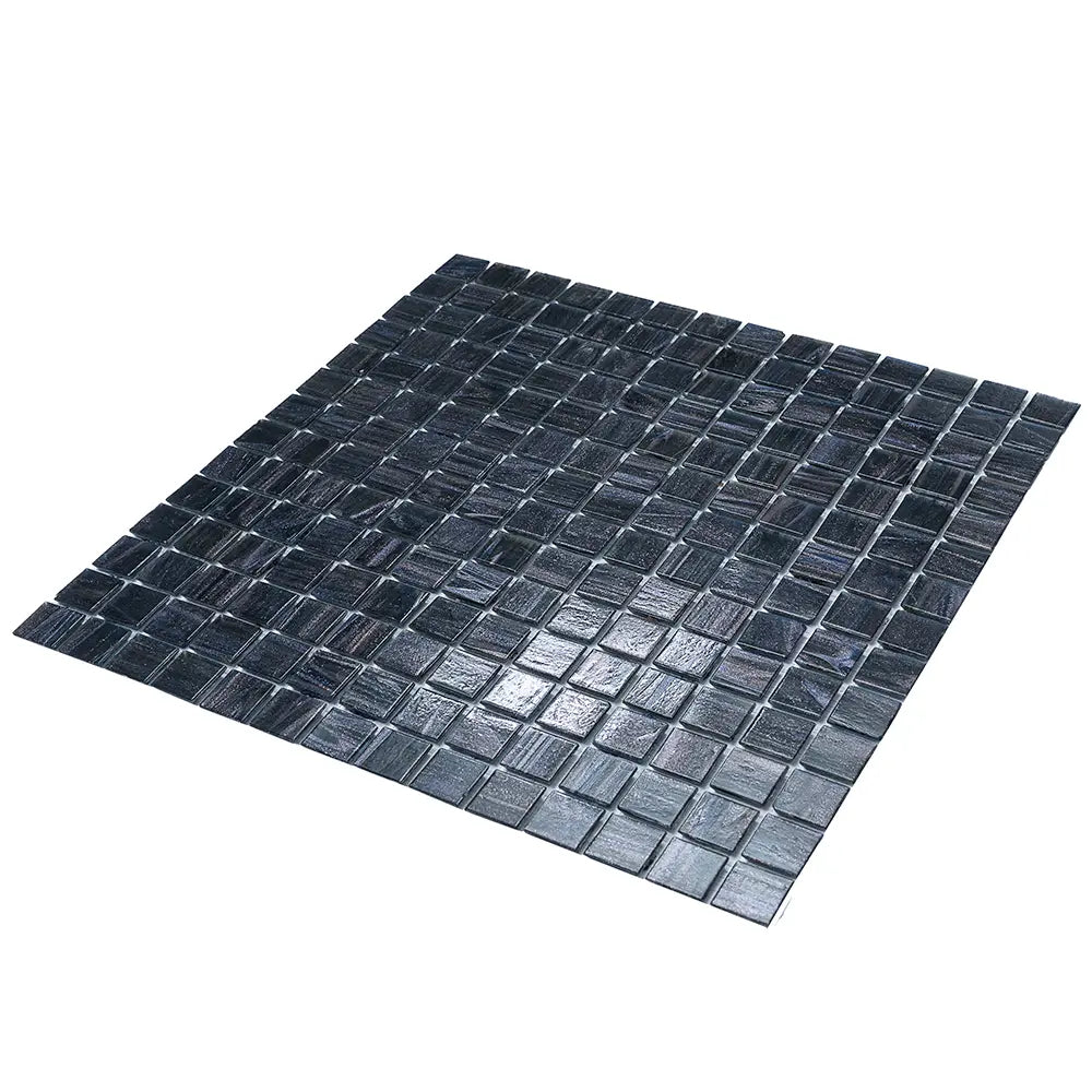 Brushed Sparkly Pearl Black Squares Glass Pool Tile | Tile Club