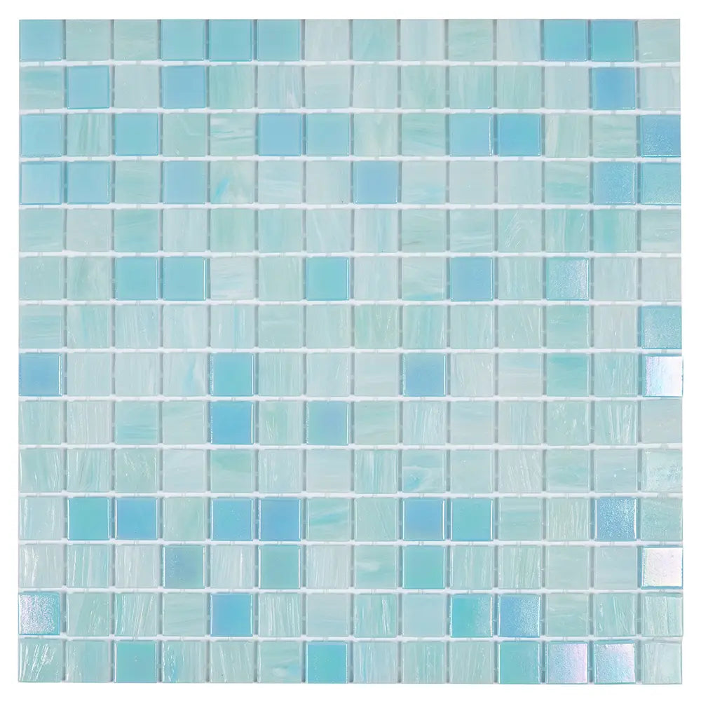 Baby Blue Swirls Squares Glass Pool Tile | Tile Club