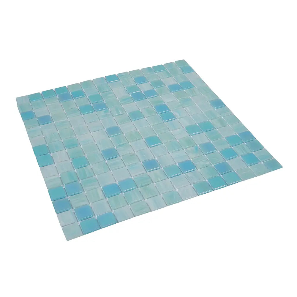 Baby Blue Swirls Squares Glass Pool Tile | Tile Club