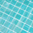 Brushed Sea Blue Squares Glass Pool Tile | Tile Club