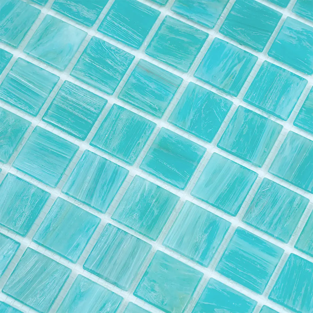 Brushed Sea Blue Squares Glass Pool Tile | Tile Club
