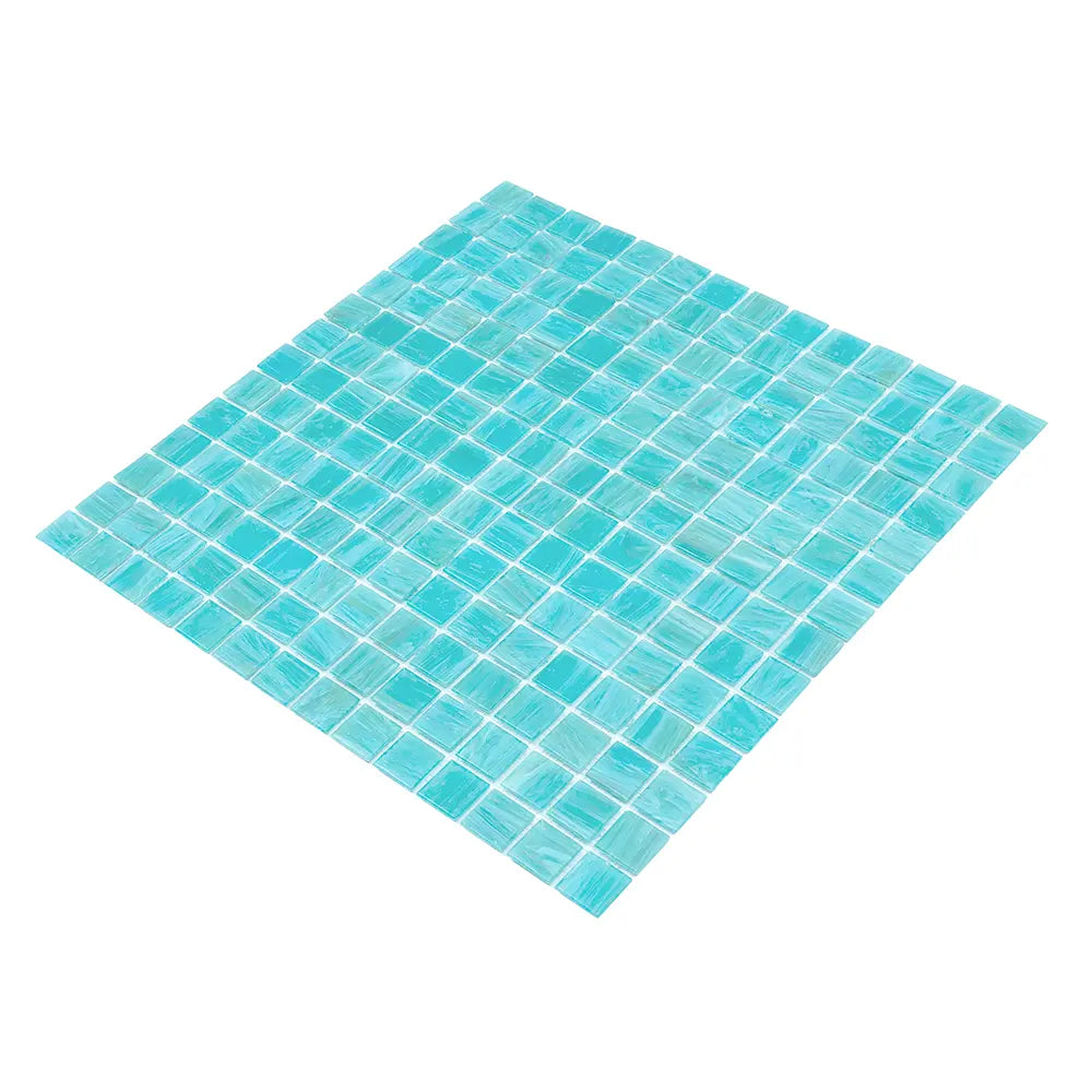 Brushed Sea Blue Squares Glass Pool Tile | Tile Club
