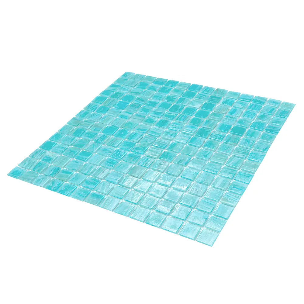Brushed Sea Blue Squares Glass Pool Tile | Tile Club
