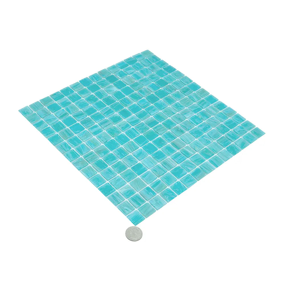 Brushed Sea Blue Squares Glass Pool Tile | Tile Club