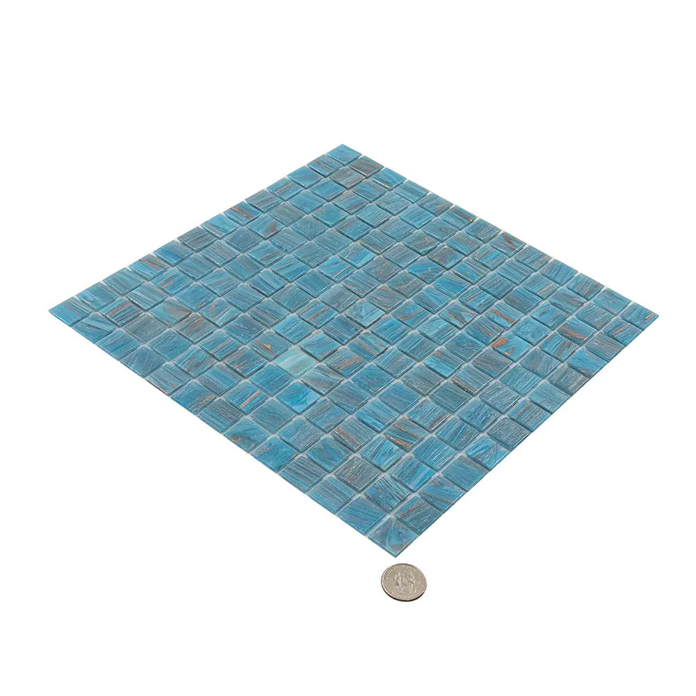 Sparkling Classic Blue and Gold Mixed Squares Glass Pool Tile | Tile Club