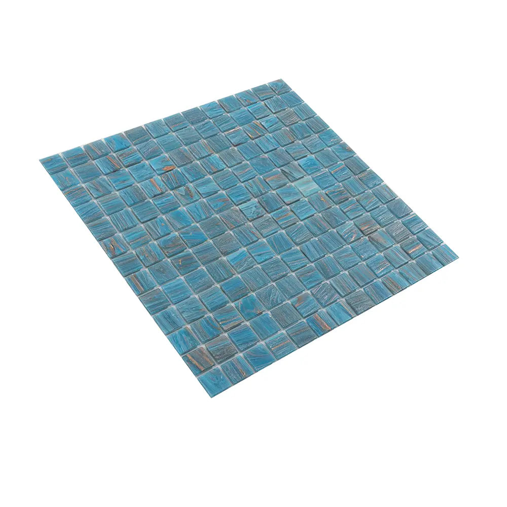 Sparkling Classic Blue and Gold Mixed Squares Glass Pool Tile | Tile Club