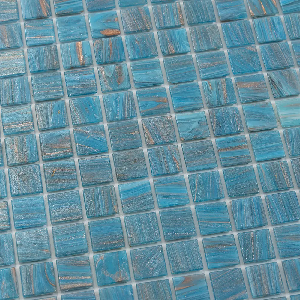 Sparkling Classic Blue and Gold Mixed Squares Glass Pool Tile | Tile Club
