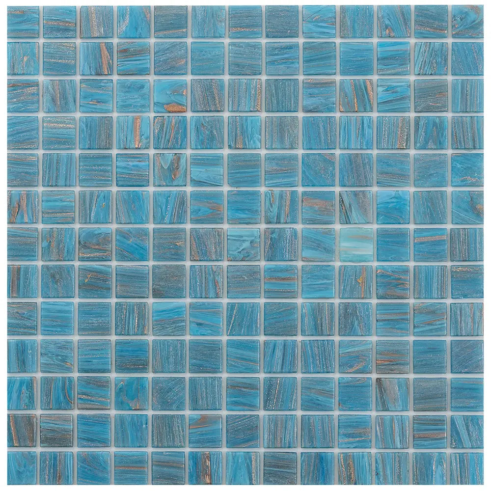 Sparkling Classic Blue and Gold Mixed Squares Glass Pool Tile | Tile Club