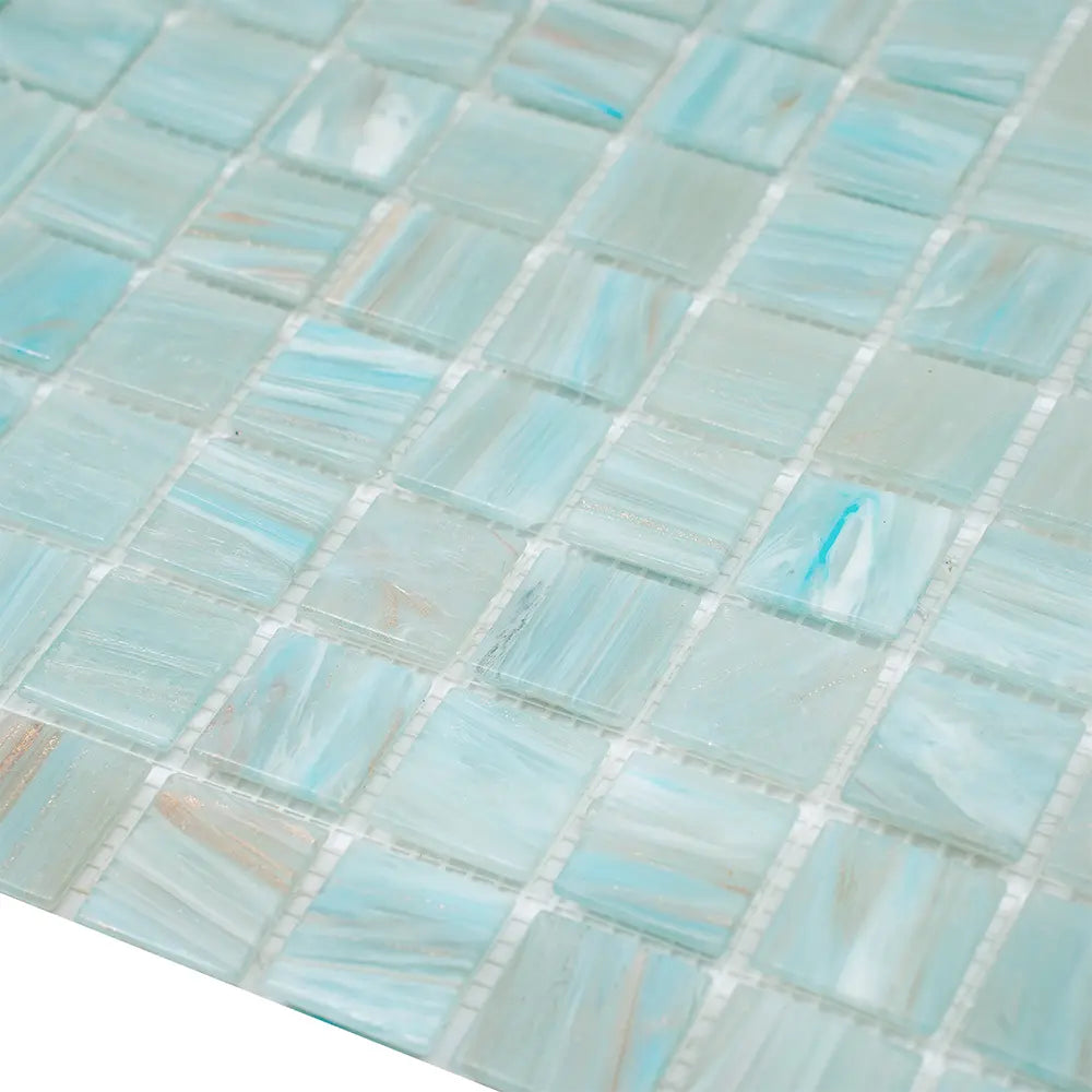 Brushed Powder Blue Mixed Squares Glass Pool Tile | Tile Club