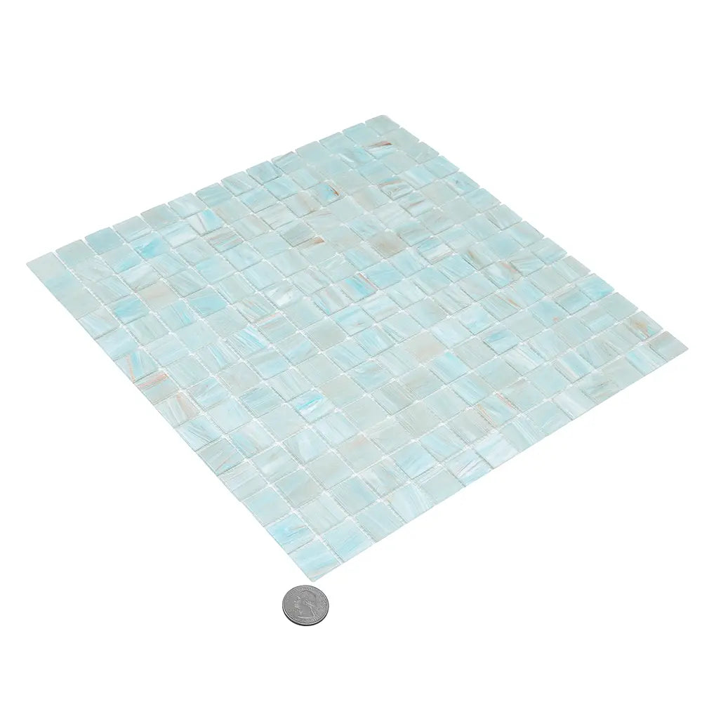 Brushed Powder Blue Mixed Squares Glass Pool Tile | Tile Club