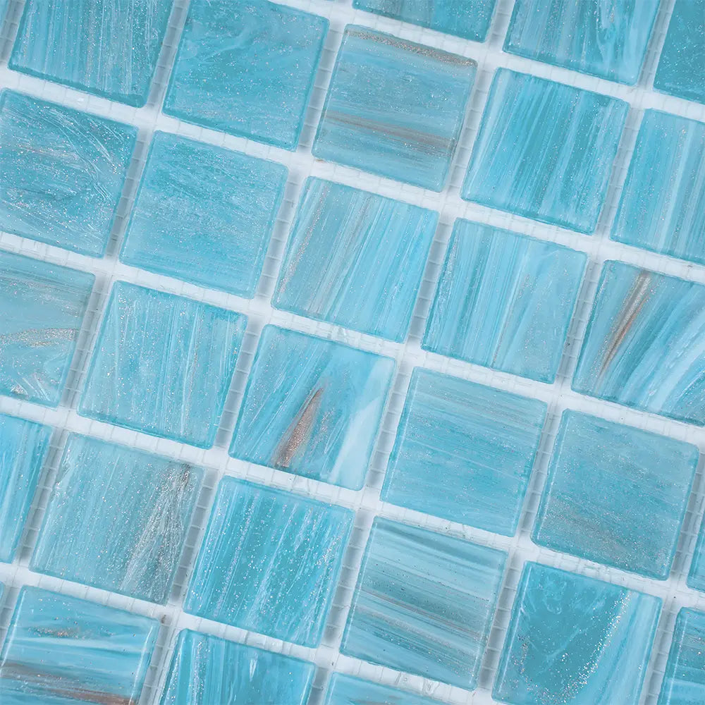 Sparkling Bright Blue & Gold Mixed Squares Glass Pool Tile | Tile Club