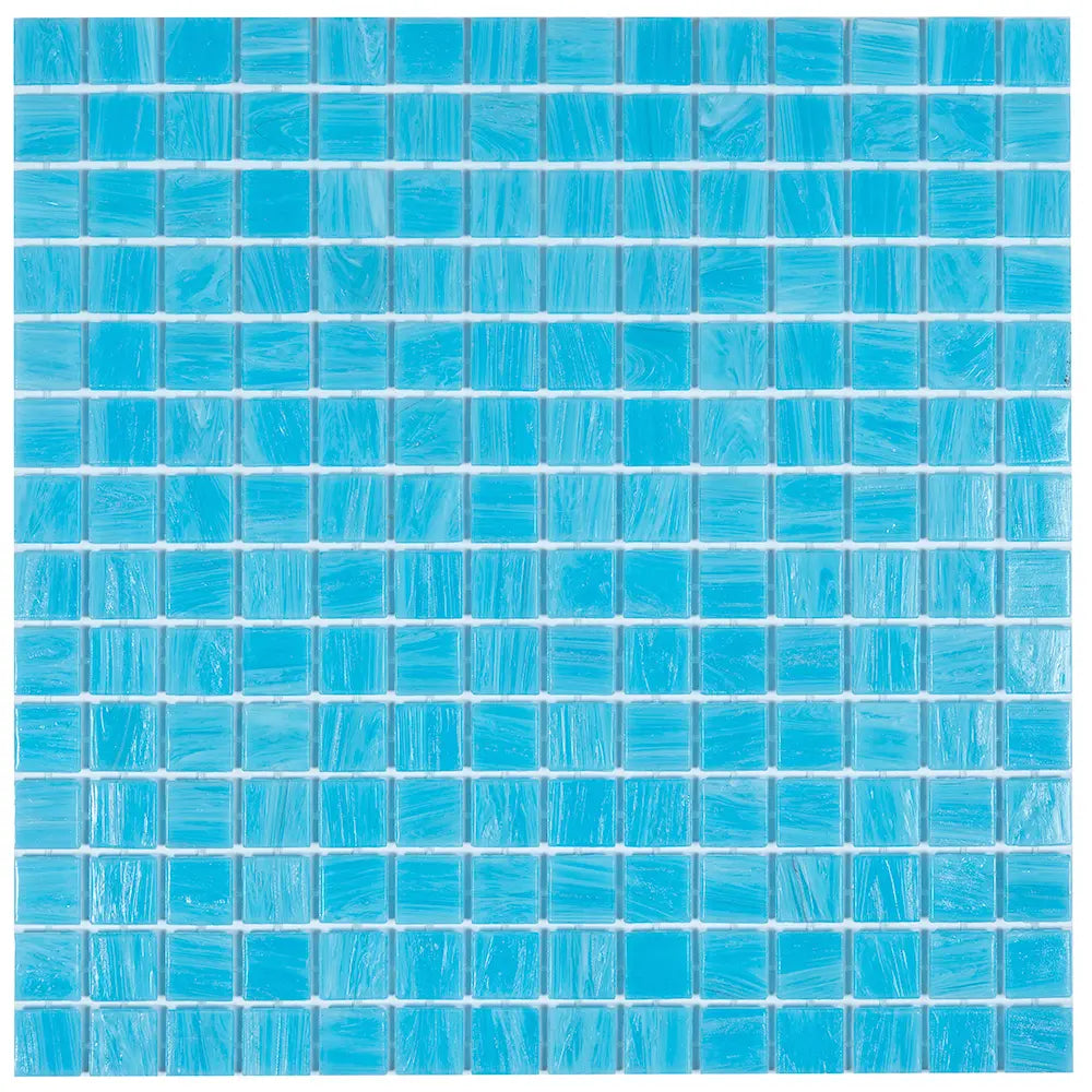 Brushed Sky Blue Mixed Squares Glass Pool Tile | Tile Club
