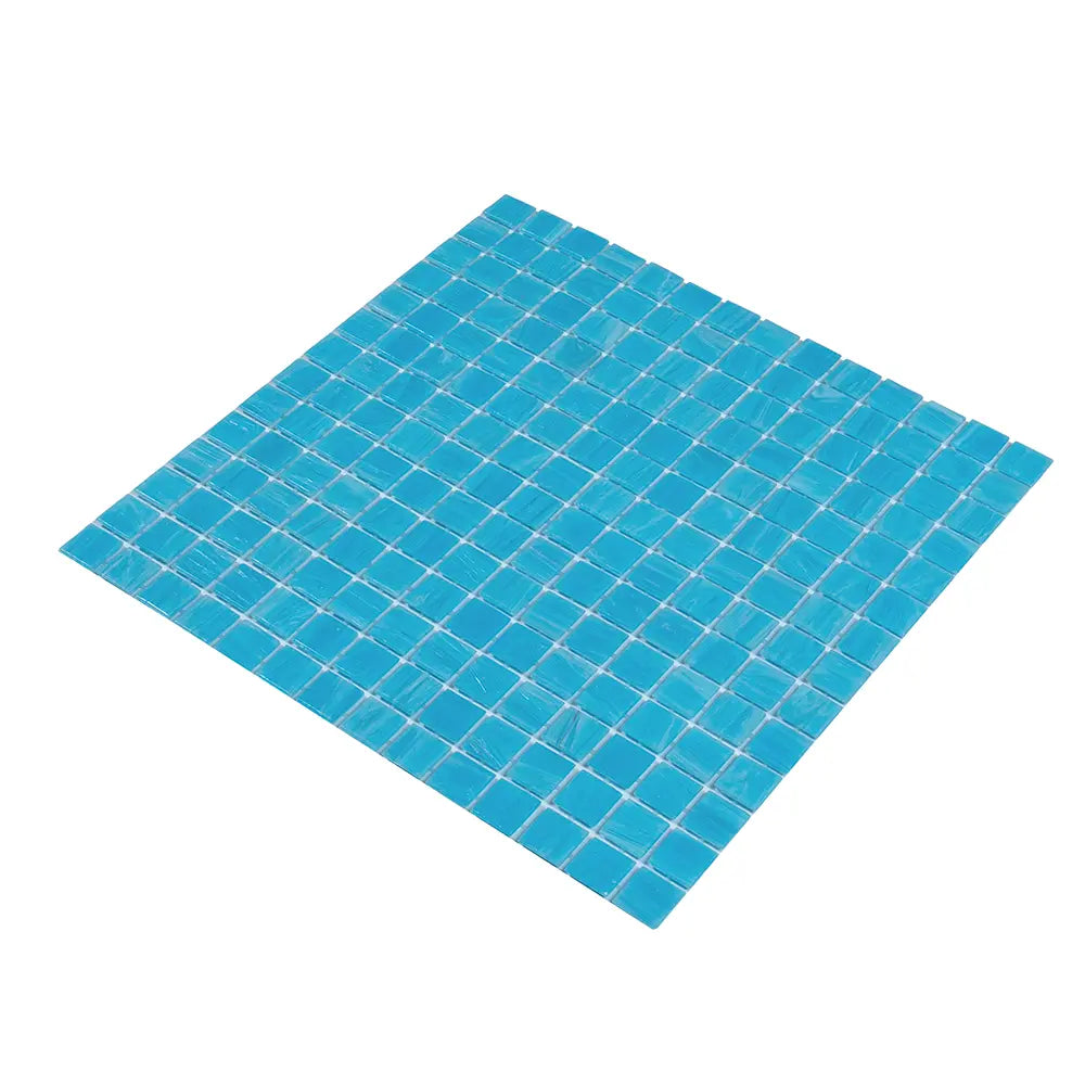 Brushed Sky Blue Mixed Squares Glass Pool Tile | Tile Club