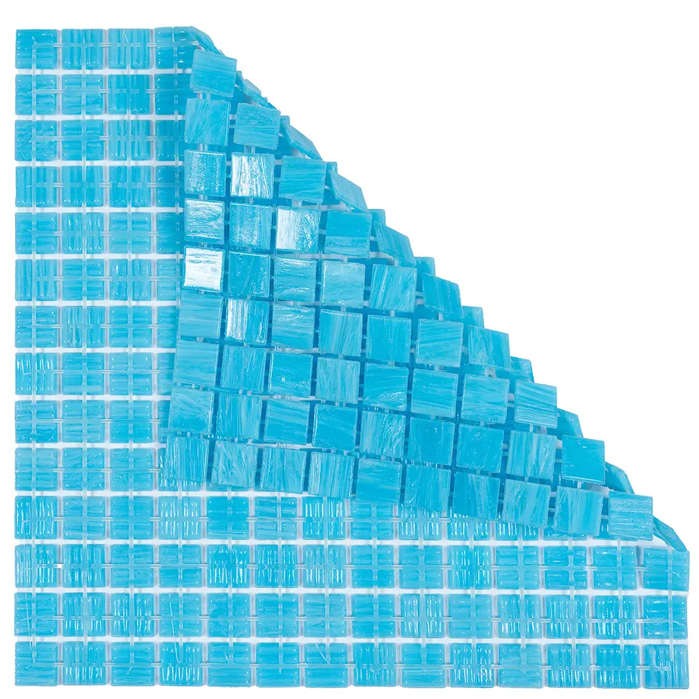 Brushed Sky Blue Mixed Squares Glass Pool Tile | Tile Club