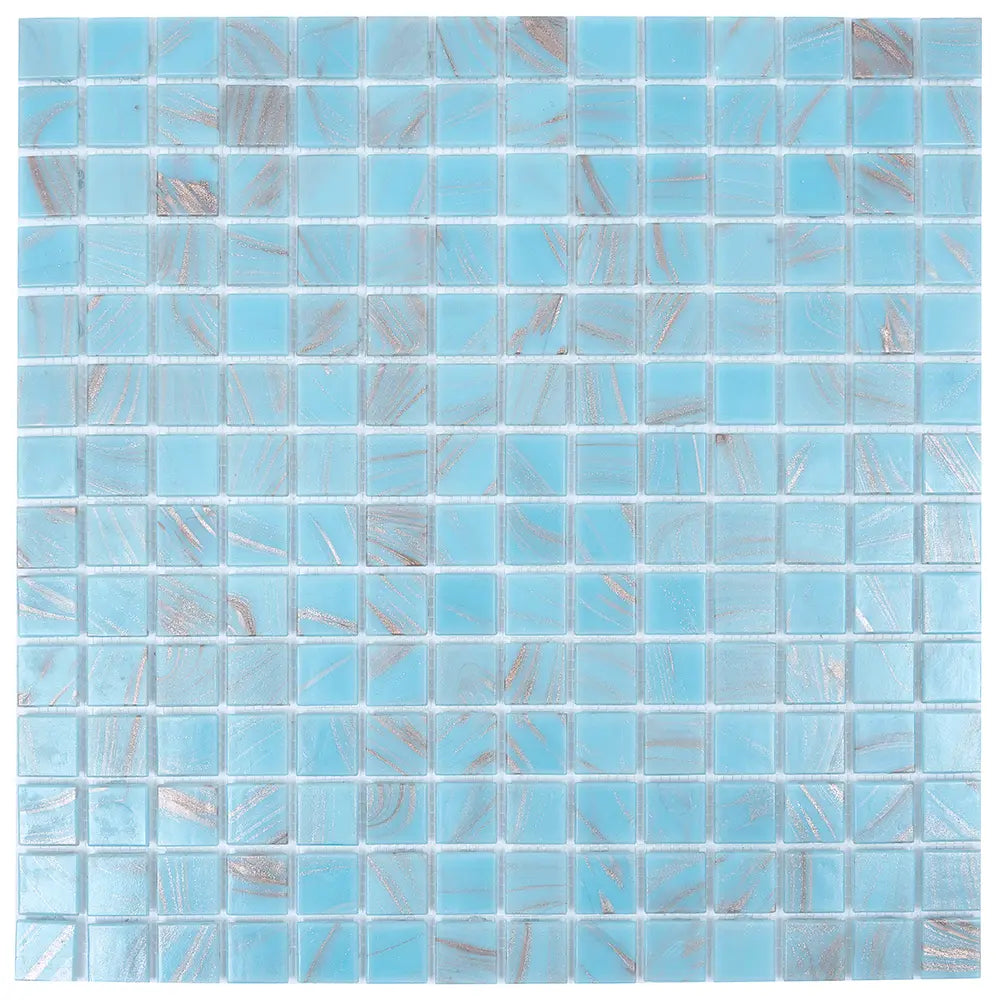 Baby Blue & Gold Mixed Squares Glass Pool Tile | Tile Club