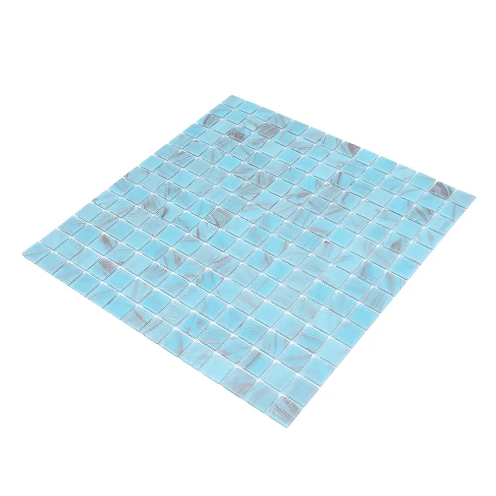 Baby Blue & Gold Mixed Squares Glass Pool Tile | Tile Club
