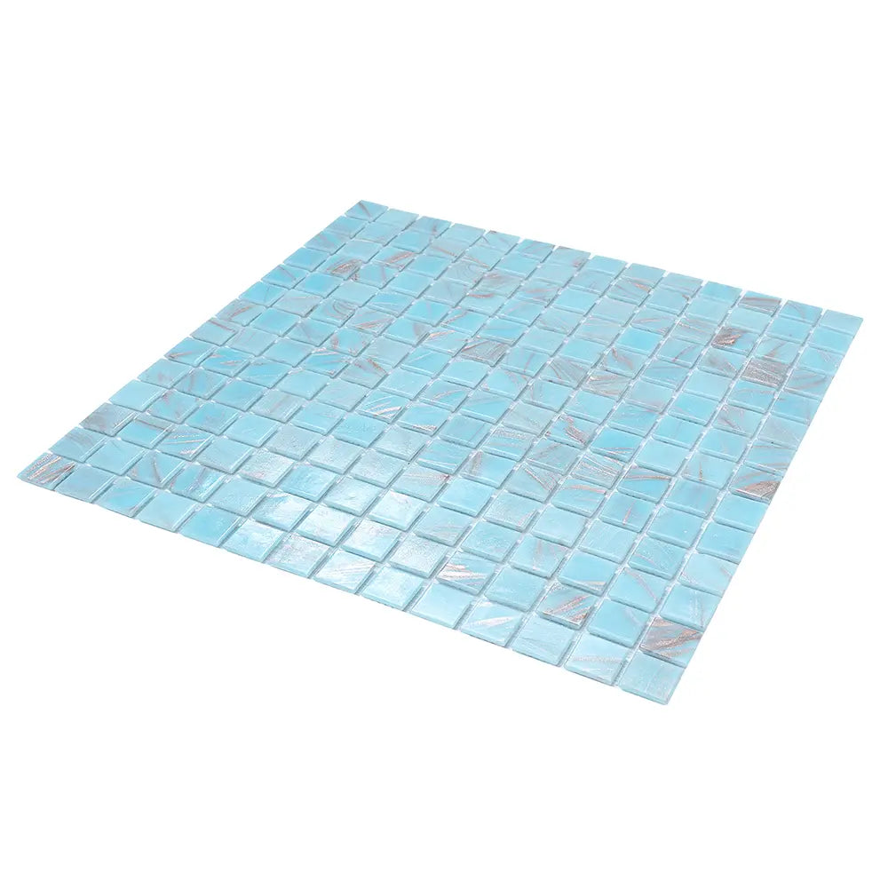 Baby Blue & Gold Mixed Squares Glass Pool Tile | Tile Club