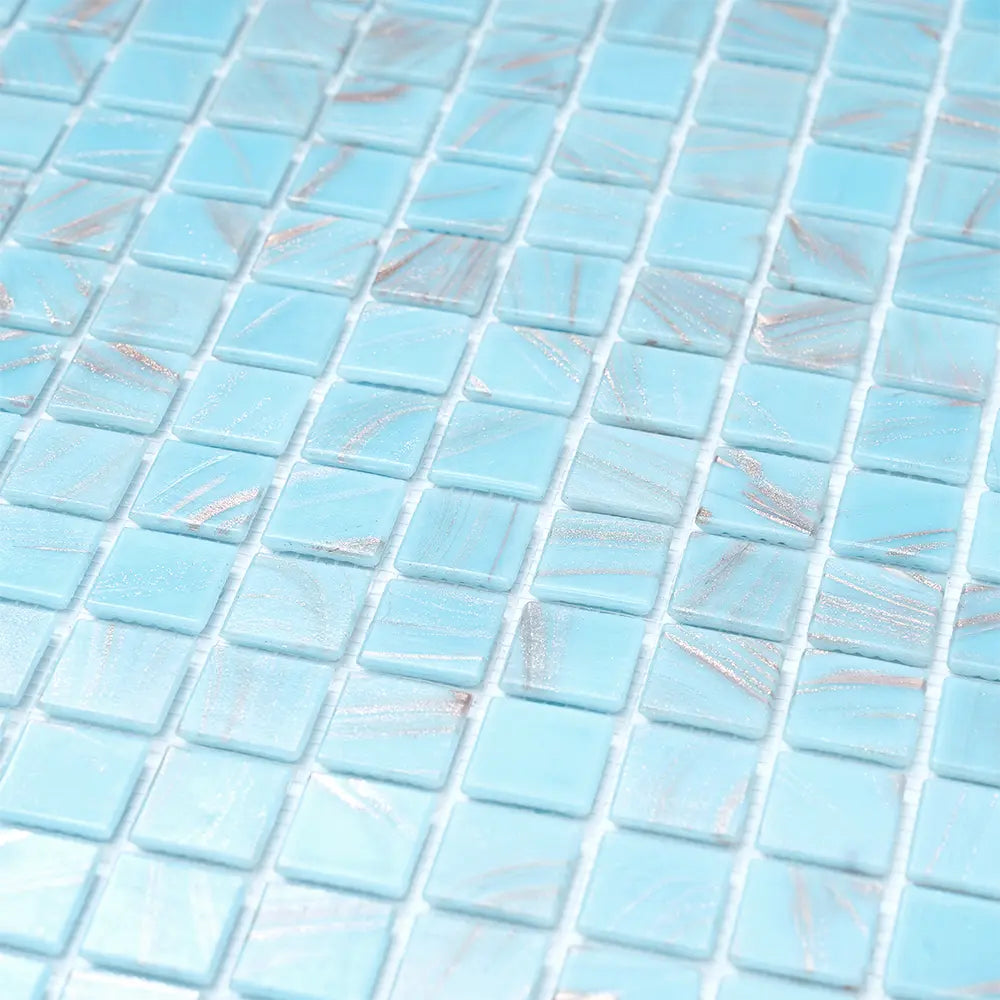 Baby Blue & Gold Mixed Squares Glass Pool Tile | Tile Club