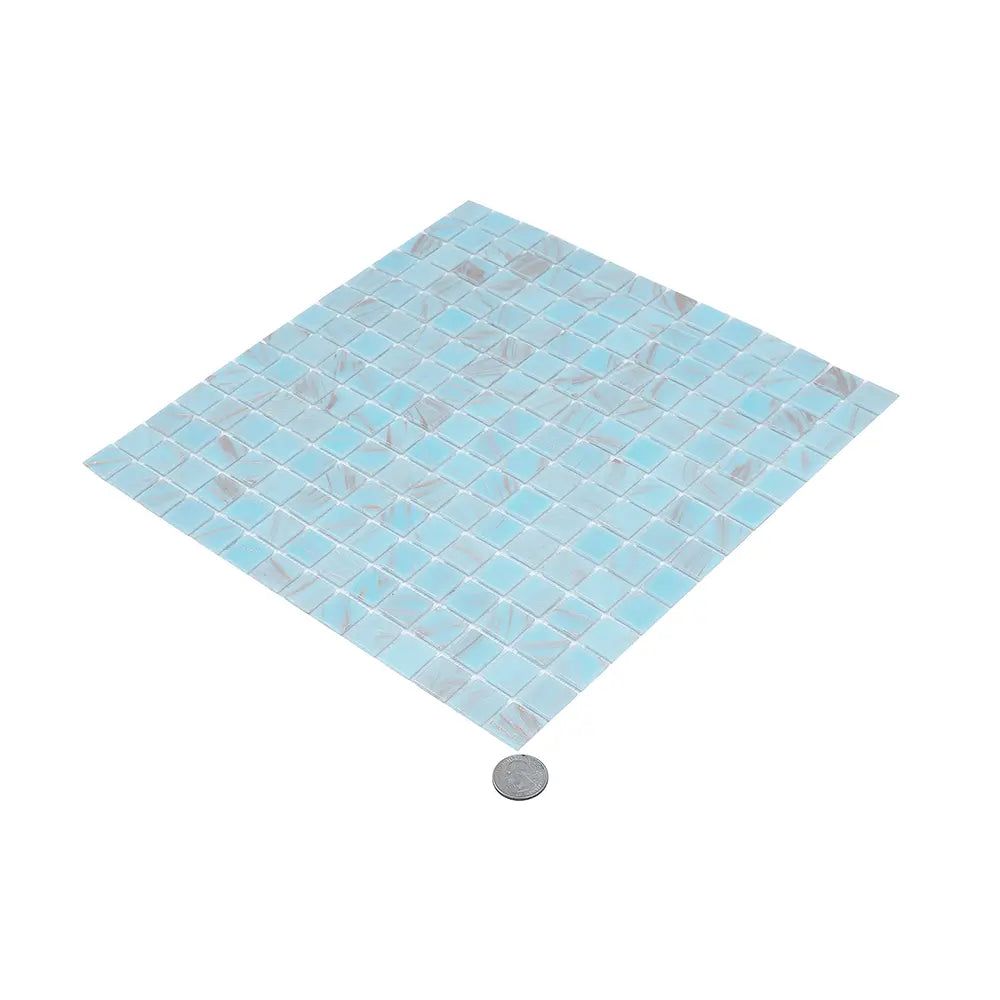 Baby Blue & Gold Mixed Squares Glass Pool Tile | Tile Club