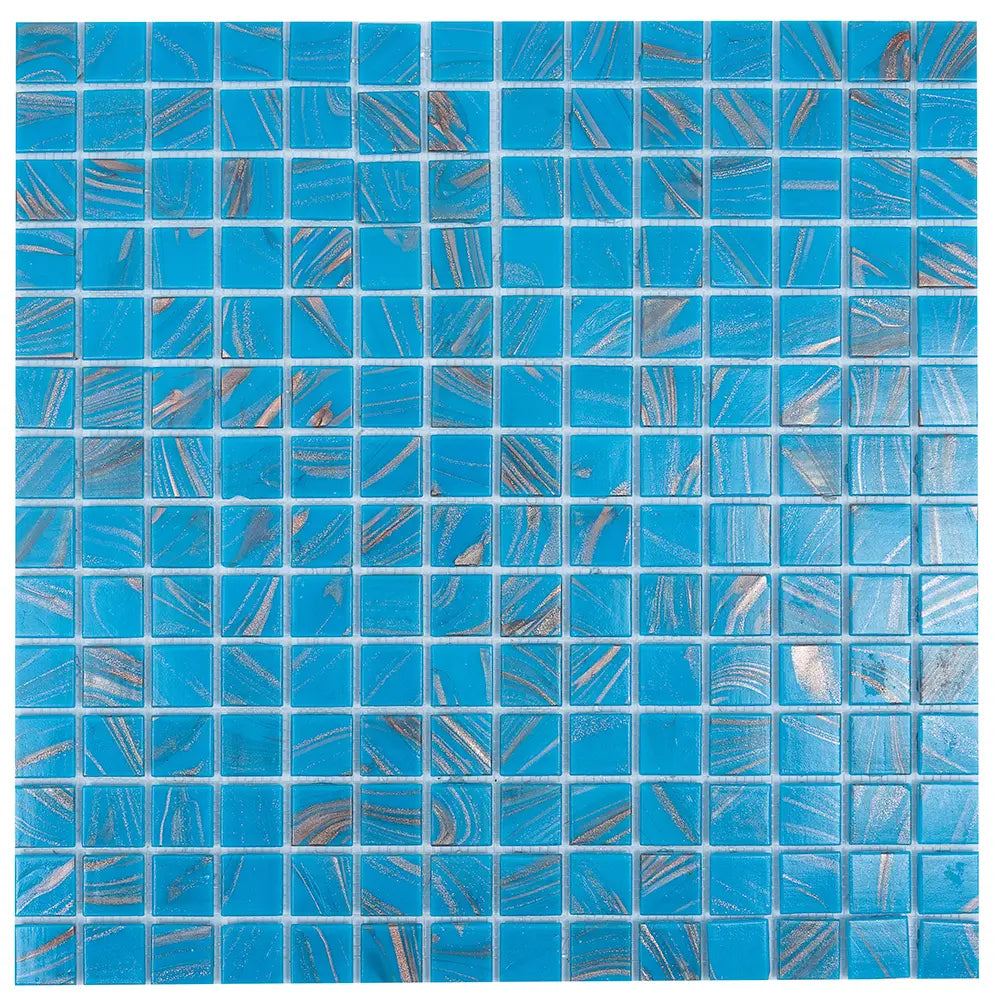 Blue and Golden Sparkles Squares Glass Pool Tile | Tile Club