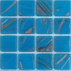 Blue and Golden Sparkles Squares Glass Pool Tile | Tile Club