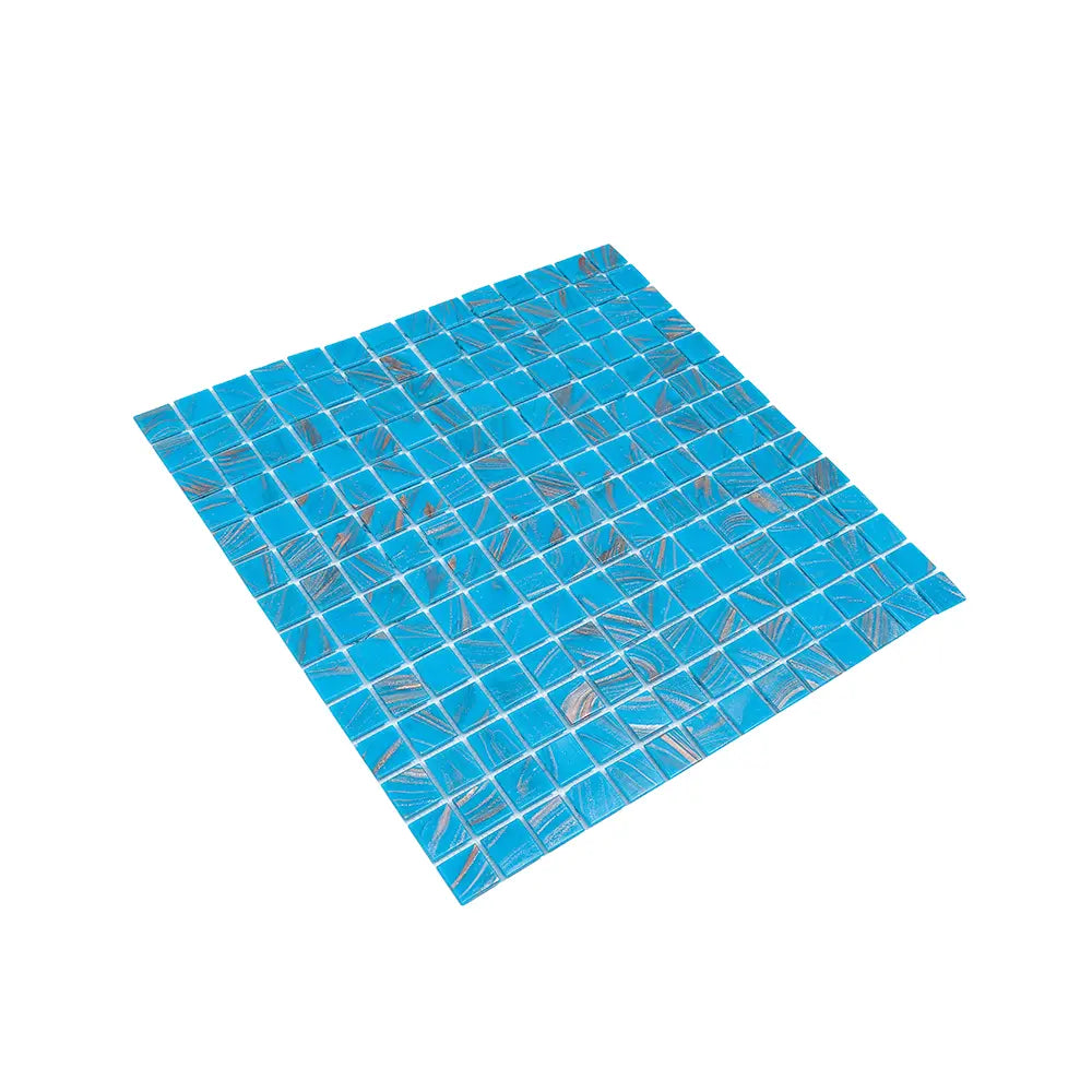 Blue and Golden Sparkles Squares Glass Pool Tile | Tile Club