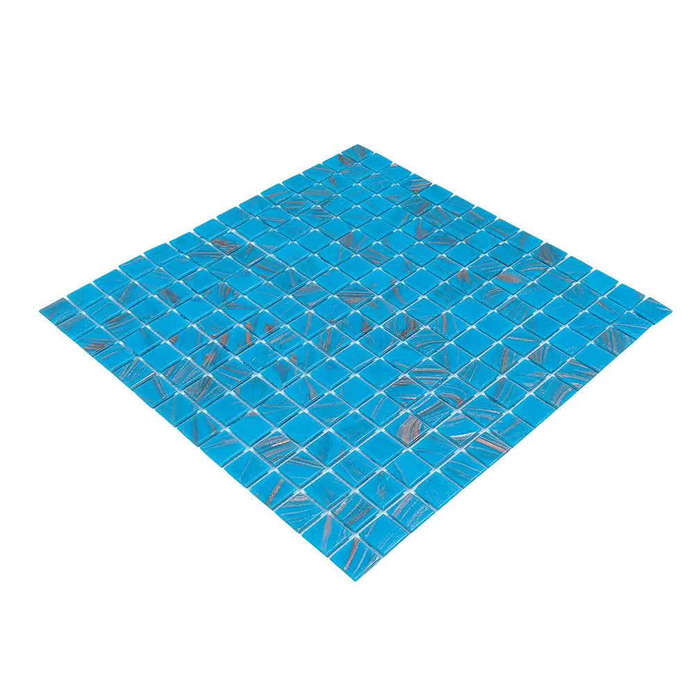 Blue and Golden Sparkles Squares Glass Pool Tile | Tile Club