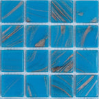 Blue and Golden Sparkles Squares Glass Pool Tile | Tile Club