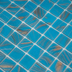 Blue and Golden Sparkles Squares Glass Pool Tile | Tile Club