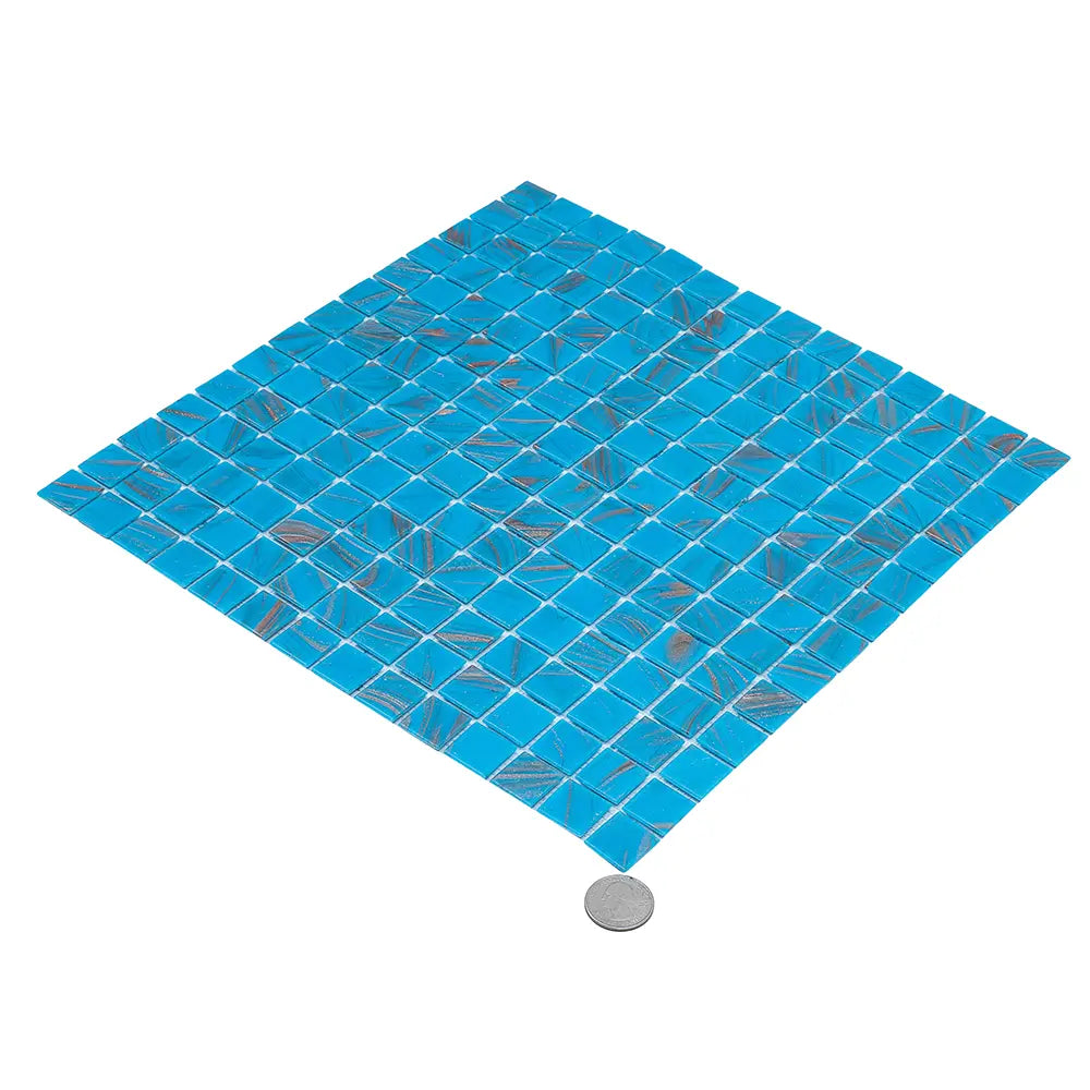 Blue and Golden Sparkles Squares Glass Pool Tile | Tile Club