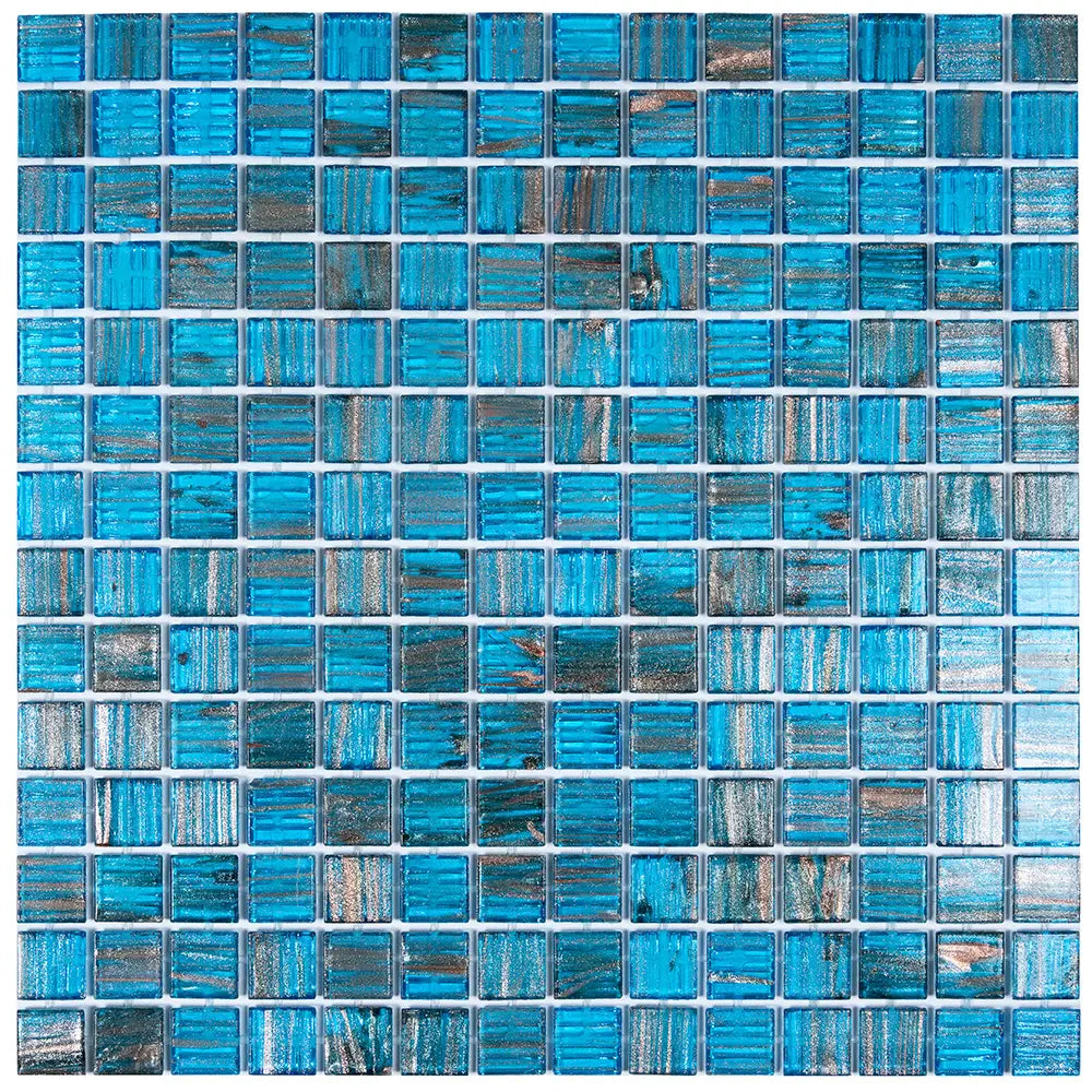 Blue with Gold Stripes Squares Glass Pool Tile | Tile Club