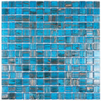 Blue with Gold Stripes Squares Glass Pool Tile | Tile Club