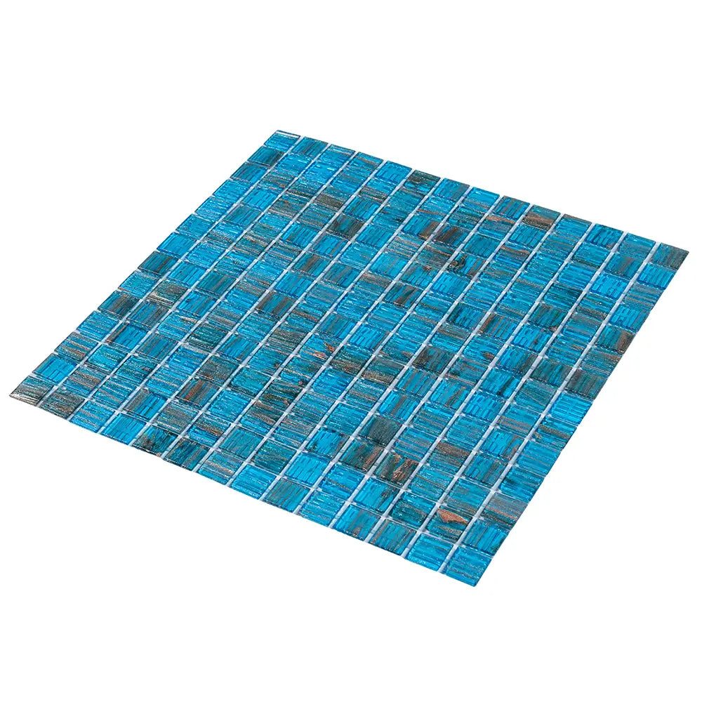 Blue with Gold Stripes Squares Glass Pool Tile | Tile Club