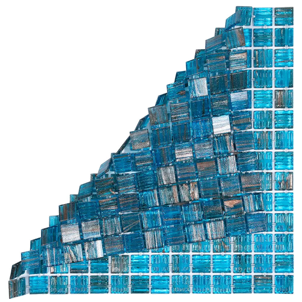 Blue with Gold Stripes Squares Glass Pool Tile | Tile Club
