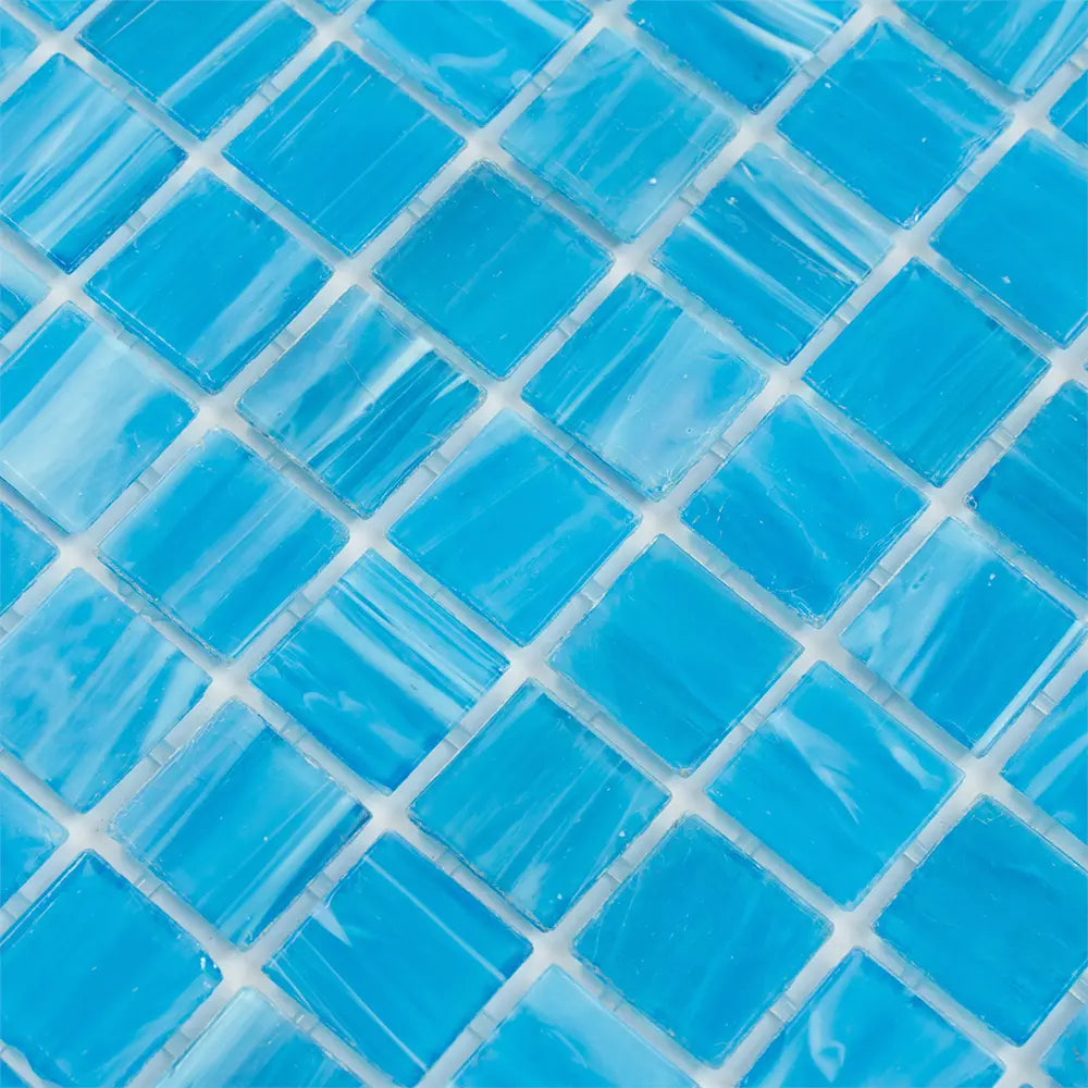 Underwater Blue & White Mixed Squares Glass Pool Tile | Tile Club