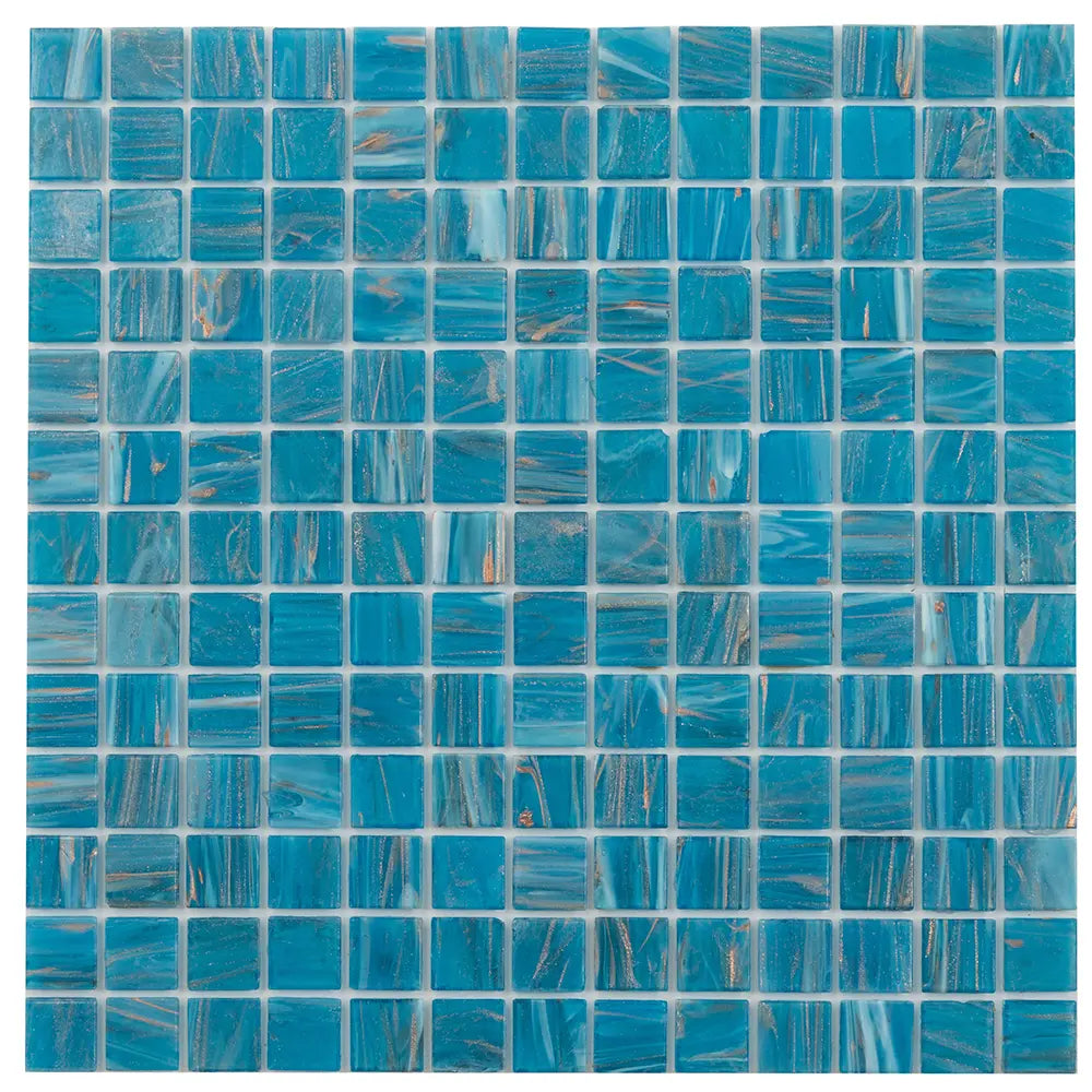 Mixed Blue & Gold Squares Glass Pool Tile | Tile Club