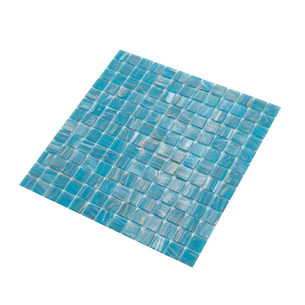 Mixed Blue & Gold Squares Glass Pool Tile | Tile Club