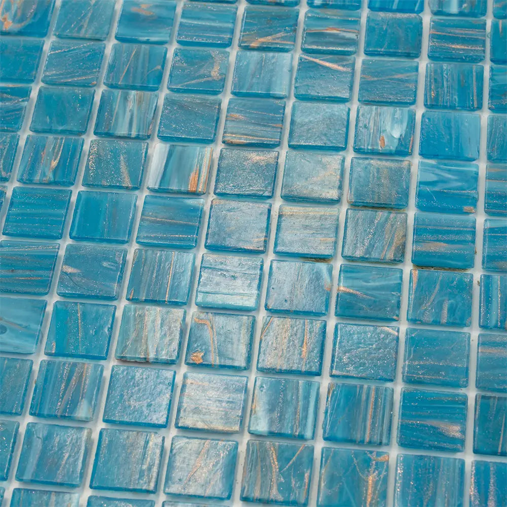 Mixed Blue & Gold Squares Glass Pool Tile | Tile Club