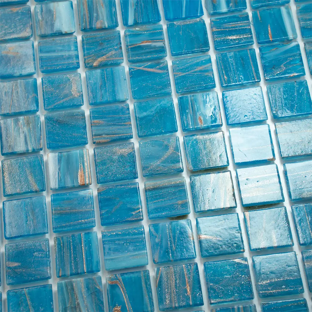 Mixed Blue & Gold Squares Glass Pool Tile | Tile Club