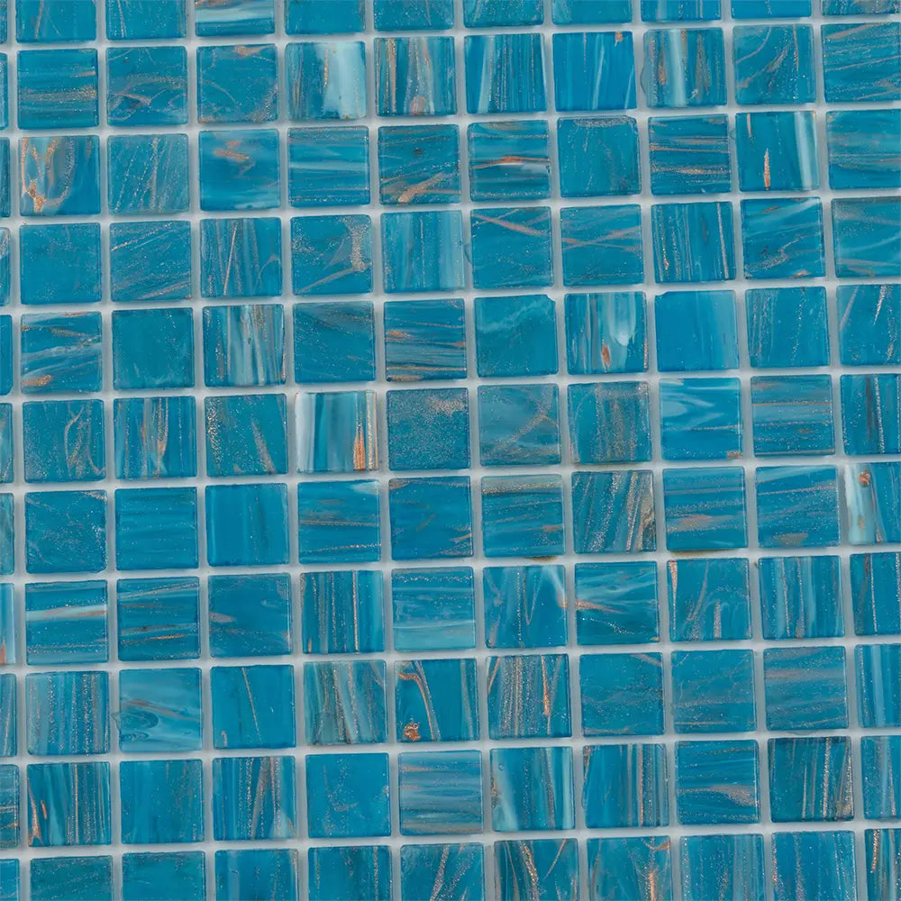 Mixed Blue & Gold Squares Glass Pool Tile | Tile Club