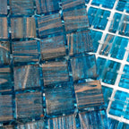 Deep Blue & Gold Swirls Mixed Squares Glass Pool Tile | Tile Club