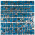 Deep Blue & Gold Swirls Mixed Squares Glass Pool Tile | Tile Club